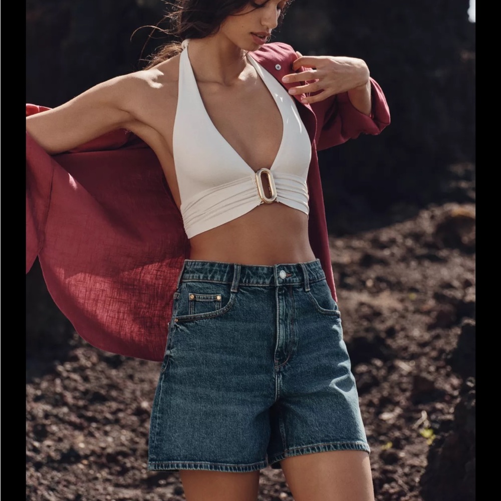 Zara High Waisted Mom Denim Shorts
